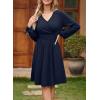 imageDokotoo Womens 2025 Fall Wrap VNeck Long Sleeve Empire Waist Dress Elegant Mini Dresses with PocketsNavy Blue