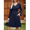imageDokotoo Womens 2025 Fall Wrap VNeck Long Sleeve Empire Waist Dress Elegant Mini Dresses with PocketsNavy Blue