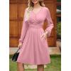 imageDokotoo Womens 2025 Fall Wrap VNeck Long Sleeve Empire Waist Dress Elegant Mini Dresses with PocketsPink