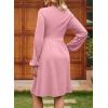 imageDokotoo Womens 2025 Fall Wrap VNeck Long Sleeve Empire Waist Dress Elegant Mini Dresses with PocketsPink