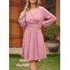 imageDokotoo Womens 2025 Fall Wrap VNeck Long Sleeve Empire Waist Dress Elegant Mini Dresses with PocketsPink
