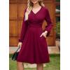 imageDokotoo Womens 2025 Fall Wrap VNeck Long Sleeve Empire Waist Dress Elegant Mini Dresses with PocketsRed