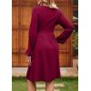 imageDokotoo Womens 2025 Fall Wrap VNeck Long Sleeve Empire Waist Dress Elegant Mini Dresses with PocketsRed