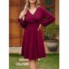 imageDokotoo Womens 2025 Fall Wrap VNeck Long Sleeve Empire Waist Dress Elegant Mini Dresses with PocketsRed