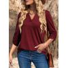imageDokotoo Womens Basic Casual V Neck Plaid Print Cuffed Long Sleeve Work Tops Blouses Shirts S3XLZ Red