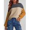 imageDokotoo Womens Casual Long Sleeve Sweaters Loose Crewneck Knit Solid Pullover Sweater Jumper TopsColorblock Khaki