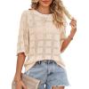 imageDokotoo Womens Casual Short Sleeve Loose Tunic Tops Lightweight Crochet Knit Summer Sweaters BlousesApricot