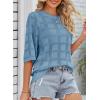 imageDokotoo Womens Casual Short Sleeve Loose Tunic Tops Lightweight Crochet Knit Summer Sweaters BlousesAshleigh Blue