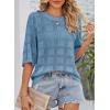imageDokotoo Womens Casual Short Sleeve Loose Tunic Tops Lightweight Crochet Knit Summer Sweaters BlousesAshleigh Blue