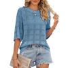 imageDokotoo Womens Casual Short Sleeve Loose Tunic Tops Lightweight Crochet Knit Summer Sweaters BlousesAshleigh Blue