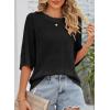 imageDokotoo Womens Casual Short Sleeve Loose Tunic Tops Lightweight Crochet Knit Summer Sweaters BlousesBlack
