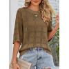 imageDokotoo Womens Casual Short Sleeve Loose Tunic Tops Lightweight Crochet Knit Summer Sweaters BlousesBrown