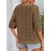 imageDokotoo Womens Casual Short Sleeve Loose Tunic Tops Lightweight Crochet Knit Summer Sweaters BlousesBrown