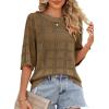 imageDokotoo Womens Casual Short Sleeve Loose Tunic Tops Lightweight Crochet Knit Summer Sweaters BlousesBrown