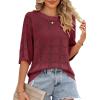 imageDokotoo Womens Casual Short Sleeve Loose Tunic Tops Lightweight Crochet Knit Summer Sweaters BlousesBurgundy