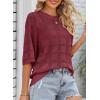 imageDokotoo Womens Casual Short Sleeve Loose Tunic Tops Lightweight Crochet Knit Summer Sweaters BlousesBurgundy