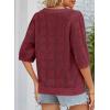 imageDokotoo Womens Casual Short Sleeve Loose Tunic Tops Lightweight Crochet Knit Summer Sweaters BlousesBurgundy