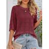 imageDokotoo Womens Casual Short Sleeve Loose Tunic Tops Lightweight Crochet Knit Summer Sweaters BlousesBurgundy
