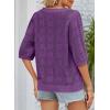 imageDokotoo Womens Casual Short Sleeve Loose Tunic Tops Lightweight Crochet Knit Summer Sweaters BlousesDark Purple