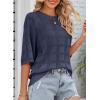 imageDokotoo Womens Casual Short Sleeve Loose Tunic Tops Lightweight Crochet Knit Summer Sweaters BlousesNavy Blue