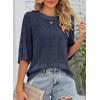 imageDokotoo Womens Casual Short Sleeve Loose Tunic Tops Lightweight Crochet Knit Summer Sweaters BlousesNavy Blue