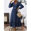 imageDokotoo Womens Dresses Fashion 2025 Long Sleeve V Neck Maxi Dresses Elegant Casual Flowy Tiered Boho Beach Vacation OutifitsDark Blue