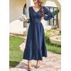 imageDokotoo Womens Dresses Fashion 2025 Long Sleeve V Neck Maxi Dresses Elegant Casual Flowy Tiered Boho Beach Vacation OutifitsDark Blue