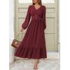 imageDokotoo Womens Dresses Fashion 2025 Long Sleeve V Neck Maxi Dresses Elegant Casual Flowy Tiered Boho Beach Vacation OutifitsRed