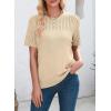 imageDokotoo Womens Summer Tops Dressy Casual Crewneck Short Sleeve Shirts Solid Hollow Out Knit Loose Sweater BlousesBeige