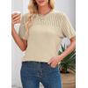 imageDokotoo Womens Summer Tops Dressy Casual Crewneck Short Sleeve Shirts Solid Hollow Out Knit Loose Sweater BlousesBeige