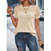 imageDokotoo Womens Summer Tops Dressy Casual Crewneck Short Sleeve Shirts Solid Hollow Out Knit Loose Sweater BlousesBeige