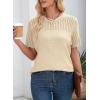 imageDokotoo Womens Summer Tops Dressy Casual Crewneck Short Sleeve Shirts Solid Hollow Out Knit Loose Sweater BlousesBeige