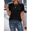 imageDokotoo Womens Summer Tops Dressy Casual Crewneck Short Sleeve Shirts Solid Hollow Out Knit Loose Sweater BlousesBlack