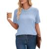 imageDokotoo Womens Summer Tops Dressy Casual Crewneck Short Sleeve Shirts Solid Hollow Out Knit Loose Sweater BlousesBlue