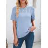 imageDokotoo Womens Summer Tops Dressy Casual Crewneck Short Sleeve Shirts Solid Hollow Out Knit Loose Sweater BlousesBlue