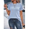 imageDokotoo Womens Summer Tops Dressy Casual Crewneck Short Sleeve Shirts Solid Hollow Out Knit Loose Sweater BlousesBlue