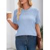 imageDokotoo Womens Summer Tops Dressy Casual Crewneck Short Sleeve Shirts Solid Hollow Out Knit Loose Sweater BlousesBlue