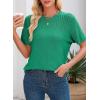 imageDokotoo Womens Summer Tops Dressy Casual Crewneck Short Sleeve Shirts Solid Hollow Out Knit Loose Sweater BlousesGreen