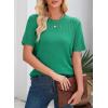 imageDokotoo Womens Summer Tops Dressy Casual Crewneck Short Sleeve Shirts Solid Hollow Out Knit Loose Sweater BlousesGreen