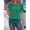 imageDokotoo Womens Summer Tops Dressy Casual Crewneck Short Sleeve Shirts Solid Hollow Out Knit Loose Sweater BlousesGreen