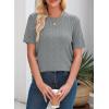 imageDokotoo Womens Summer Tops Dressy Casual Crewneck Short Sleeve Shirts Solid Hollow Out Knit Loose Sweater BlousesGrey