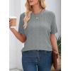 imageDokotoo Womens Summer Tops Dressy Casual Crewneck Short Sleeve Shirts Solid Hollow Out Knit Loose Sweater BlousesGrey