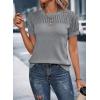 imageDokotoo Womens Summer Tops Dressy Casual Crewneck Short Sleeve Shirts Solid Hollow Out Knit Loose Sweater BlousesGrey