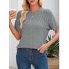 imageDokotoo Womens Summer Tops Dressy Casual Crewneck Short Sleeve Shirts Solid Hollow Out Knit Loose Sweater BlousesGrey