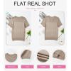 imageDokotoo Womens Summer Tops Dressy Casual Crewneck Short Sleeve Shirts Solid Hollow Out Knit Loose Sweater BlousesKhaki