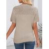 imageDokotoo Womens Summer Tops Dressy Casual Crewneck Short Sleeve Shirts Solid Hollow Out Knit Loose Sweater BlousesKhaki