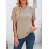 imageDokotoo Womens Summer Tops Dressy Casual Crewneck Short Sleeve Shirts Solid Hollow Out Knit Loose Sweater BlousesKhaki