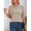 imageDokotoo Womens Summer Tops Dressy Casual Crewneck Short Sleeve Shirts Solid Hollow Out Knit Loose Sweater BlousesKhaki