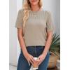 imageDokotoo Womens Summer Tops Dressy Casual Crewneck Short Sleeve Shirts Solid Hollow Out Knit Loose Sweater BlousesKhaki