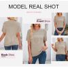imageDokotoo Womens Summer Tops Dressy Casual Crewneck Short Sleeve Shirts Solid Hollow Out Knit Loose Sweater BlousesKhaki